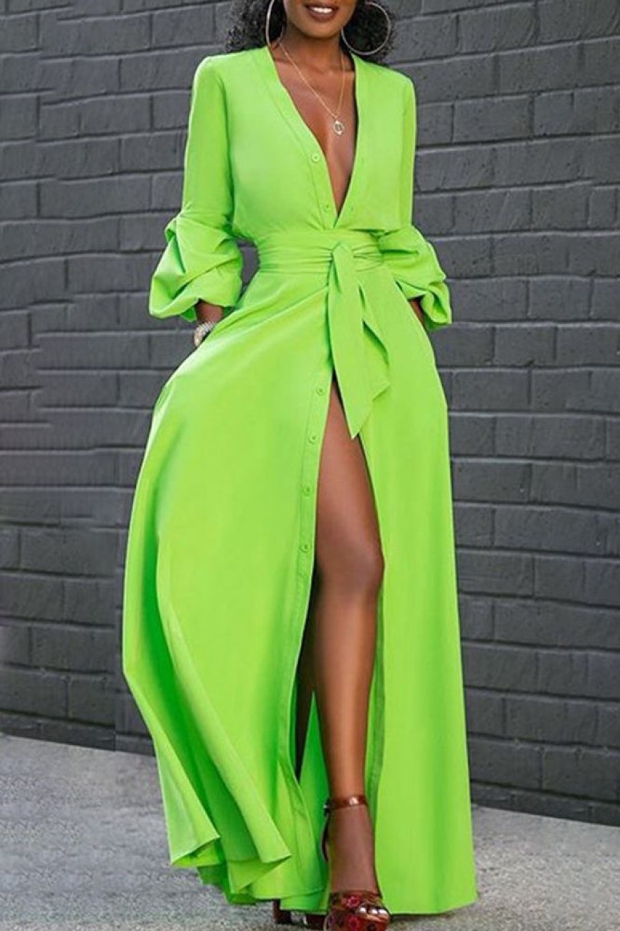 Jumpsuits & Rompers female | Elegant Sexy Pile Sleeve Solid Color Slit Dress