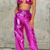 Bottoms female | Christmas Bright Elastic Leather Zipper Casual Pants