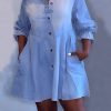 Dresses female | Casual Single Breasted Half Sleeve Shirt Collar Denim Mini Dress Wathet Blue