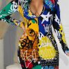 Dresses female | Sexy Graffiti Print Zipper Mini Dresses Yellow