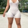 Jumpsuits & Rompers female | V-Neck Solid Color Ribbed Sleeveless Romper