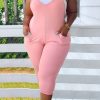 Jumpsuits & Rompers female | Plus Size Solid V-Neck Sleeveless Pocket Jumpsuit Pink