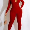 Jumpsuits & Rompers female | Threaded Zip V-Neck Slim Fit Jumpsuit