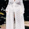 Swimwear female | Fashion V-Neck Tie Waist Lace Plus Size Long Cover-Up White