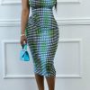 Dresses female | Sexy Polka Dot Print Sleeveless Slim Fit Cutout Midi Dress Blue