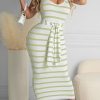 Dresses female | Casual Striped Print Tie Waist Maxi Dress