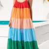 Dresses female | Colorblock Layered Pleated Loose Slip Maxi Dress Multicolor