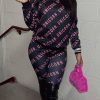 2-Pieces female | Slogan Print Long Sleeve Pullover Top & Pants Set Black