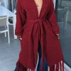 Tops & Outerwear female | Temperament Solid Color Lace-Up Tassels Maxi Knitted Jacket