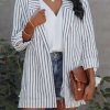 Tops & Outerwear female | Casual Striped Lapel Bracelet Sleeve Blazer White