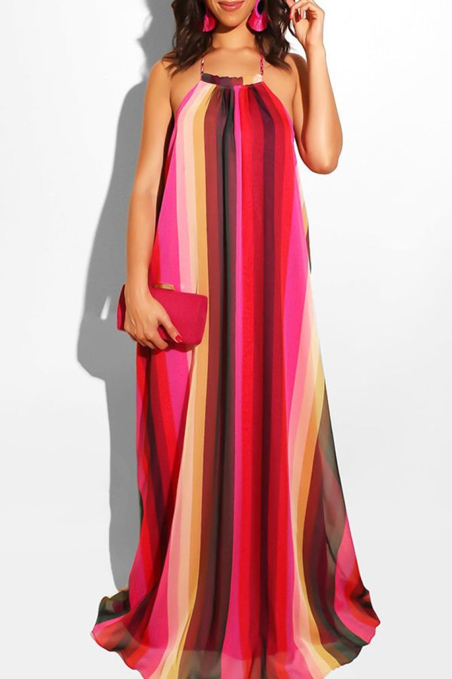 Dresses female | Fashion Printed Halterneck Halter Holiday Maxi Dress