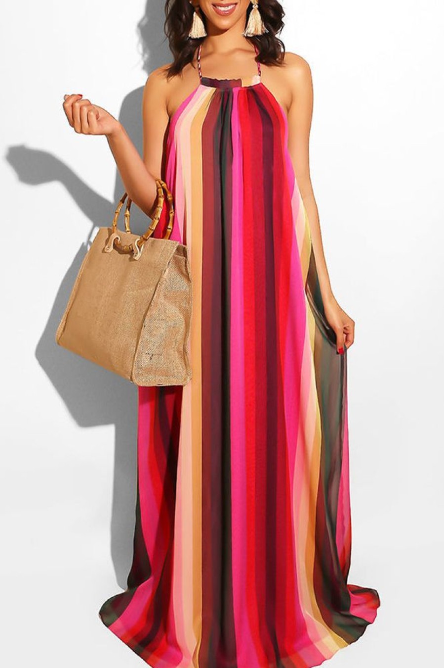 Dresses female | Fashion Printed Halterneck Halter Holiday Maxi Dress