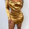 2-Pieces female | Shimmer Cowl Neck Top & Slit Skirt Suit Gold