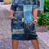 Dresses female | Plus Size V-Neck Faux Denim Pocket Loose Dress