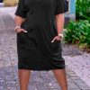 Dresses female | Loose V-Neck Pocket Casual Solid Color Dress