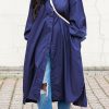 Dresses female | Basic Solid Color Slit Single Breasted Loose Shirt Midi Dress Navy Blue