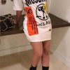 Dresses female | On-Trend Slogan Print Short Sleeve Mini Dress White