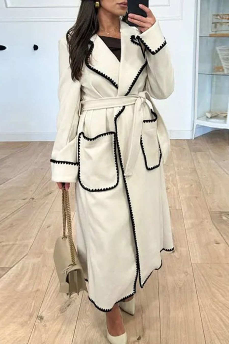 Tops & Outerwear female | Casual Long-Sleeved Lapel Wool Lace-Up Coat