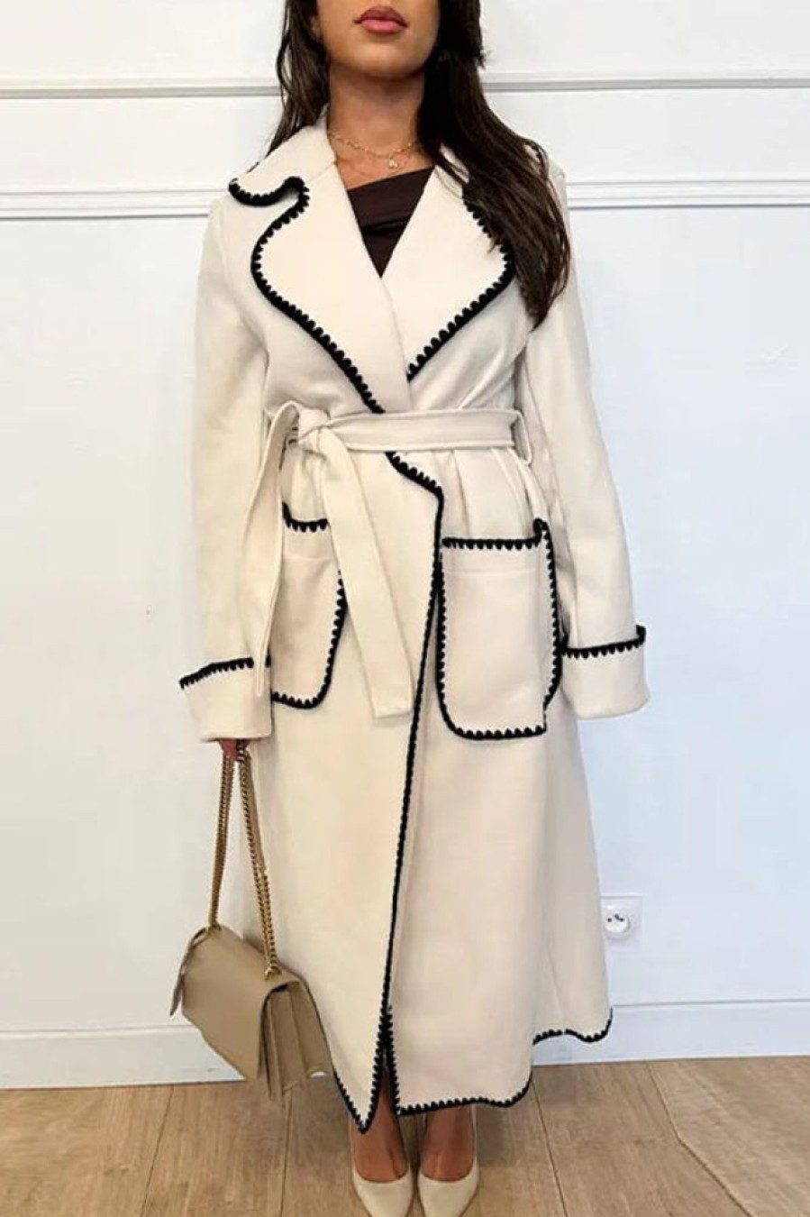 Tops & Outerwear female | Casual Long-Sleeved Lapel Wool Lace-Up Coat