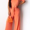 Jumpsuits & Rompers female | Casual Solid Color Lace Up Loose Jumpsuit