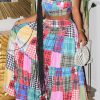 2-Pieces female | Classic Mix Plaid Print Tie Shoulders Cami & Long Skirt Set