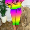 2-Pieces female | Gradient Fashion Casual Letter Printing Loose Oblique Shoulder Plus Size Two-Piece Suit Multicolor