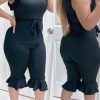 Jumpsuits & Rompers female | Solid Agaric Lace Belt Plus Size Romper Black