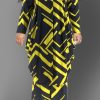 2-Pieces female | Temperament Plus Size Geometric Print Mid-Length Blouse Straight Pant Suits