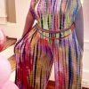 Jumpsuits & Rompers female | Plus Size Off Shoulder Tie Dye Belt Pocket Jumpsuit Multicolor