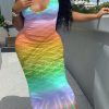 Dresses female | Gradient Color Sleeveless Mermaid Print Maxi Dress