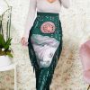 Bottoms female | Fashion Doller Print Side Tassels Slim Long Skirt