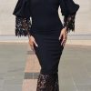 Dresses female | Fashion Lace Stitching One-Word Neck Pack Hip Party Dress Dress