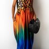 Dresses female | Loose Leopard Gradient Print Suspender Maxi Dress