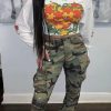 Bottoms female | Trendy Camouflage Print Pocket Straight Cargo Pants Army Green