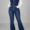 Jumpsuits & Rompers female | Fashion Casual Flared Wide Leg Breasted Suspender Denim Jumpsuit Navy Blue