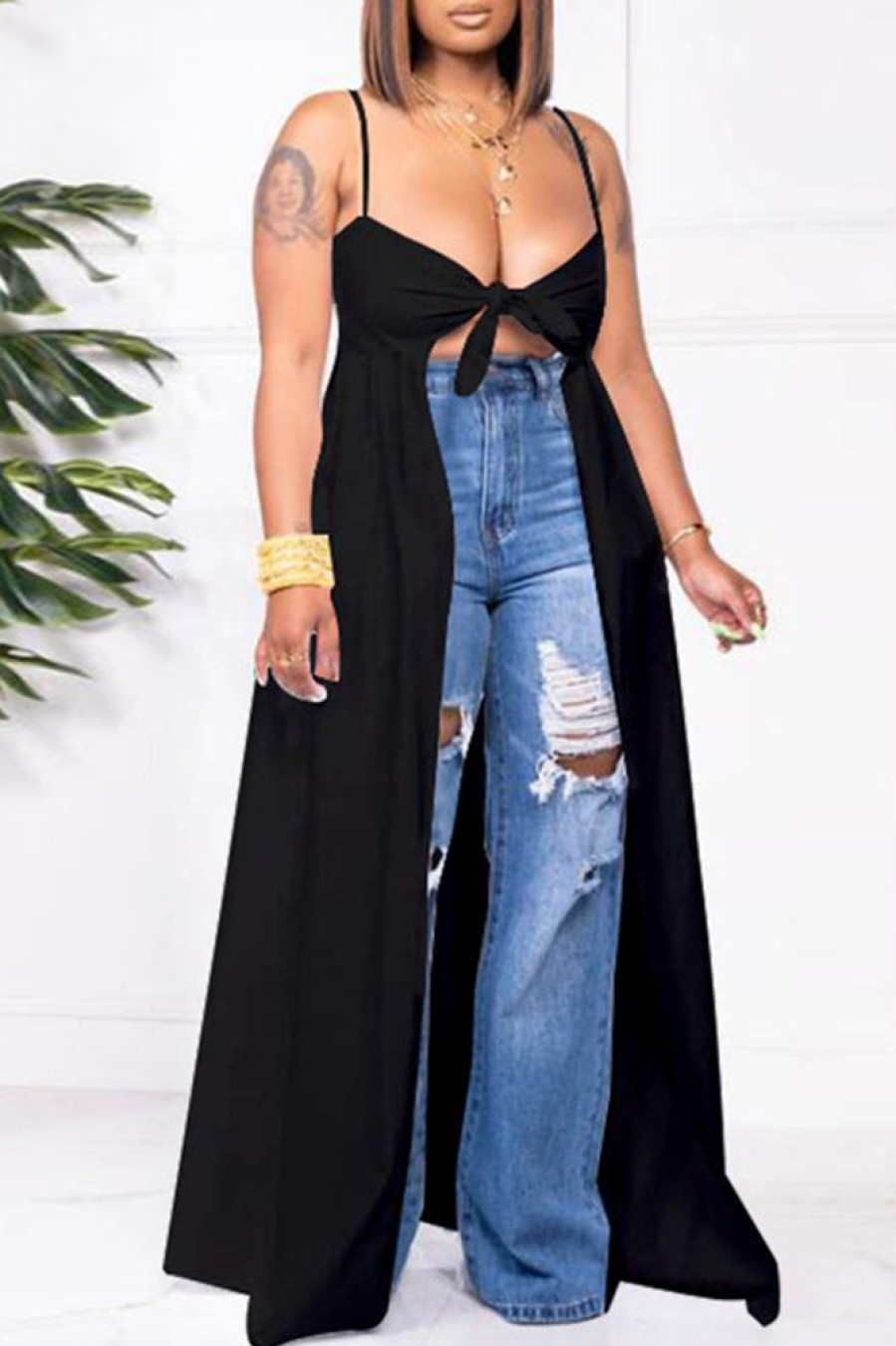 Tops & Outerwear female | Plus Size Irregular Slit Swing Knotted V-Neck Camisole