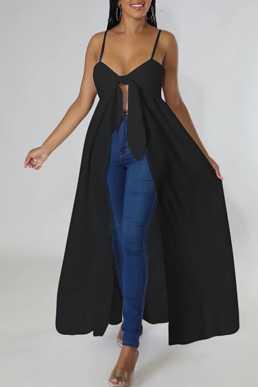 Tops & Outerwear female | Plus Size Irregular Slit Swing Knotted V-Neck Camisole