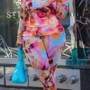 2-Pieces female | Multicolor Printed Long Sleeve Plus Size Two Piece Set