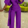 Jumpsuits & Rompers female | Plus Size Solid Split Joint Square Collar Straight Jumpsuit