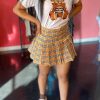 2-Pieces female | Temperament Commuter Cartoon T-Shirt High Waist Plaid Pleated Skirt Two-Piece Set Yellow