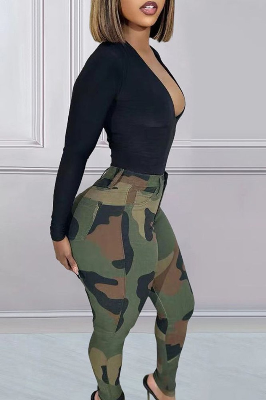 Bottoms female | Camouflage Slim Casual Pants Army Green