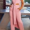 2-Pieces female | Casual Solid Color Knotted Short Sleeve Two Piece Pant Suits