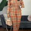 Jumpsuits & Rompers female | Plaid Lapel Smock Zipper Jumpsuit Orange