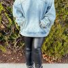 Tops & Outerwear female | Fashion Trend Loose Long Sleeve Hooded Denim Top Blue