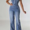 Jumpsuits & Rompers female | Casual Denim Wide Leg Jumpsuit Blue