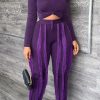 2-Pieces female | Autumn Round Neck Long Sleeve Top & Tassel Pants Set