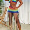 Swimwear female | Sexy Rainbow Crocheted Fringed Beach Bikini Two-Piece Swimsuit Multicolor