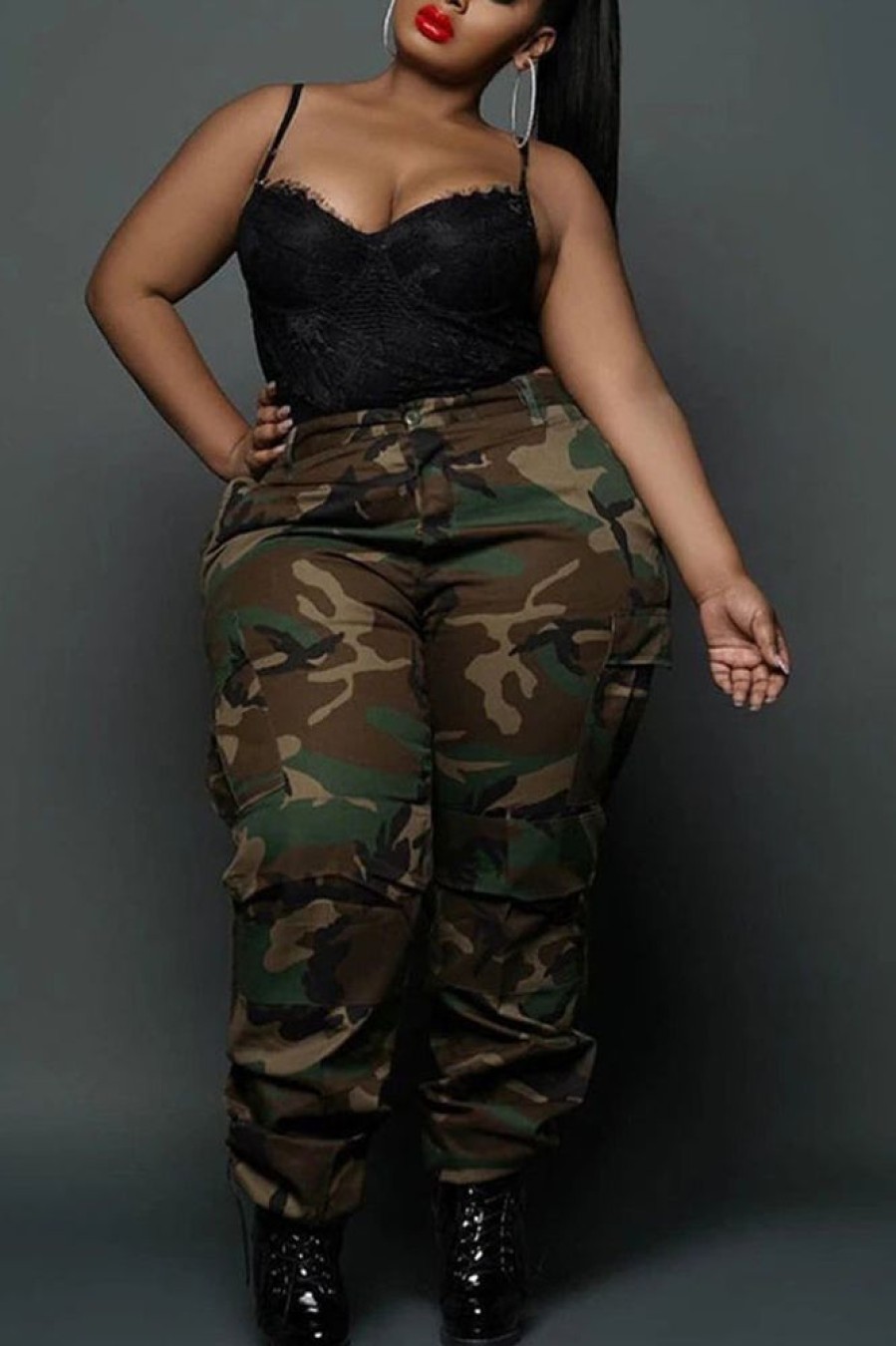 Bottoms female | Casual Sports Camo Plus Size Pants Army Green