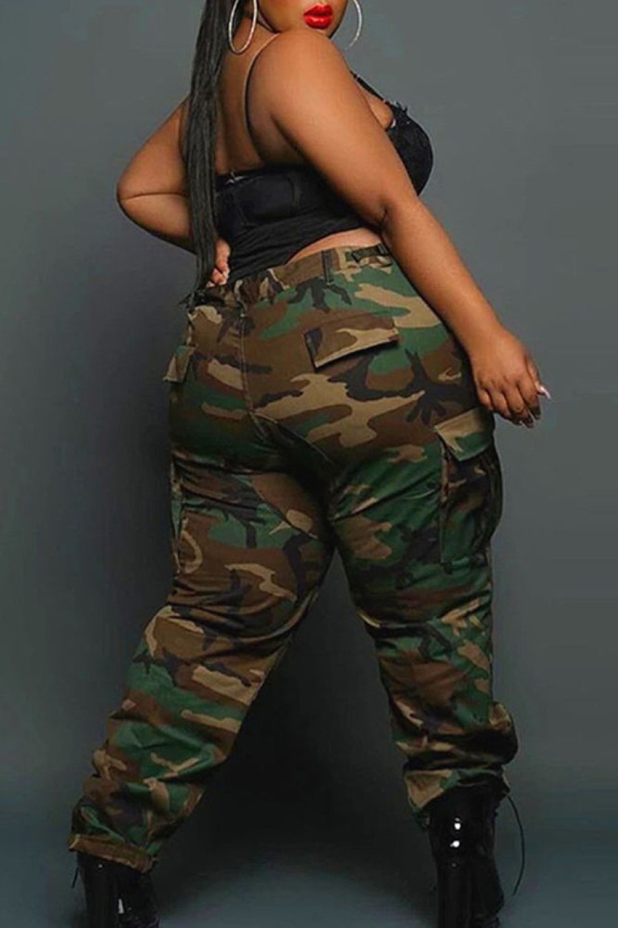 Bottoms female | Casual Sports Camo Plus Size Pants Army Green