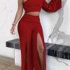 2-Pieces female | Pure Color Casual One-Shoulder Zipper Slit Two-Piece Suit